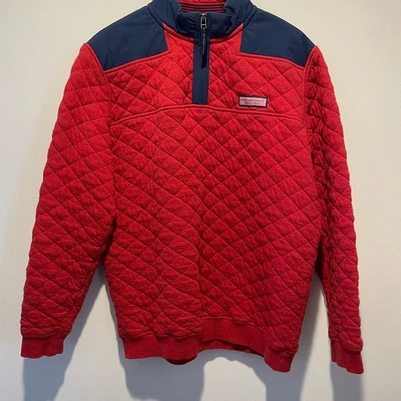 Vineyard Vines Red Quilted Pullover Medium - Picture 1 of 4